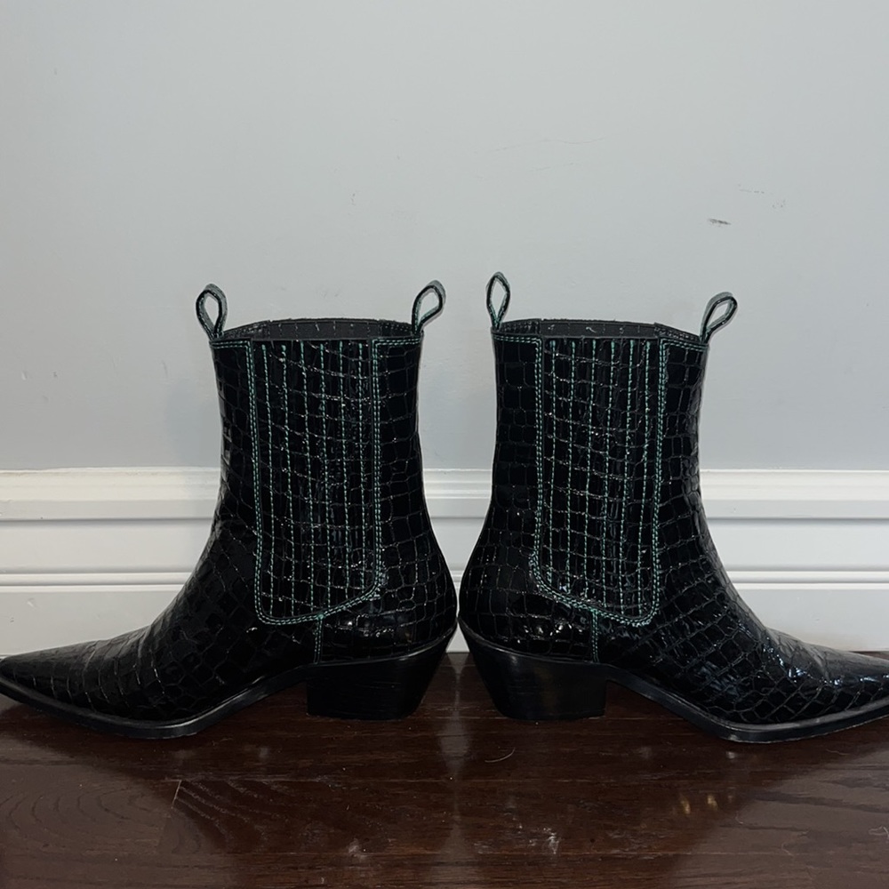 Sample Faux Black Croc w/ Green stitching